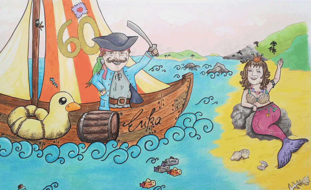 Urlaubsfoto vom Piraten Heinz, der seine holde Meerjungfrau Erika an einem einsamen Strand besucht.